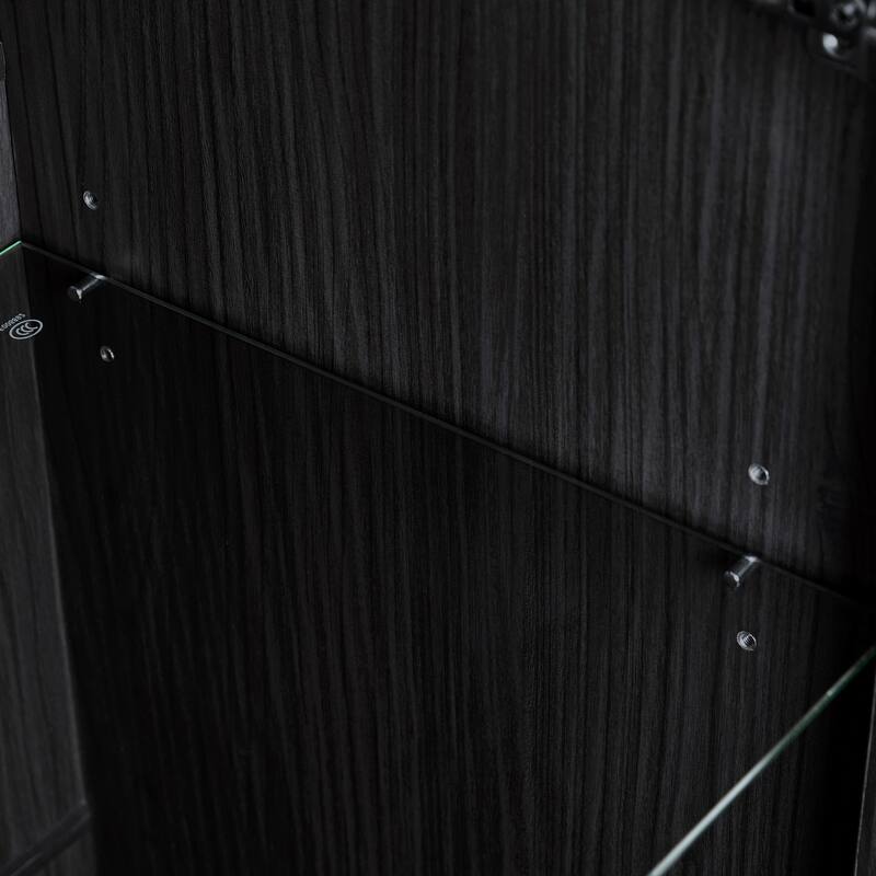 60" Tall Farmhouse Display Cabinet with Glass Doors, LED Lighting, Adjustable Shelves and 2 Drawers