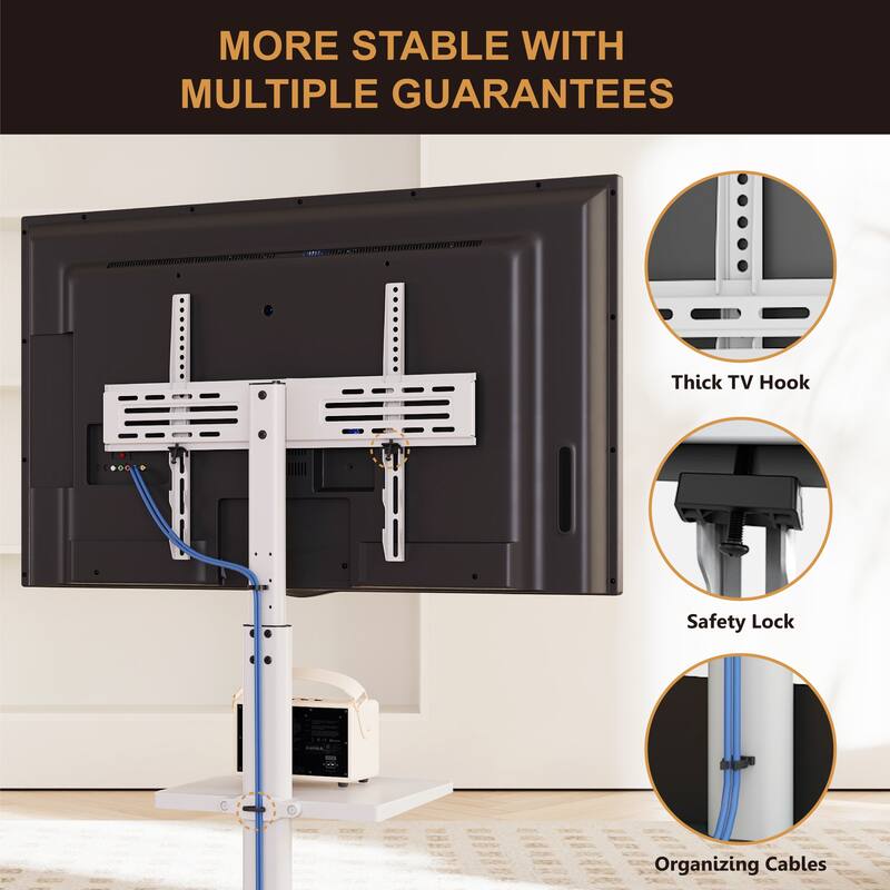 FITUEYES Tempered Glass Base Floor TV Stand for 32-65 inch TVs with Two Shelves