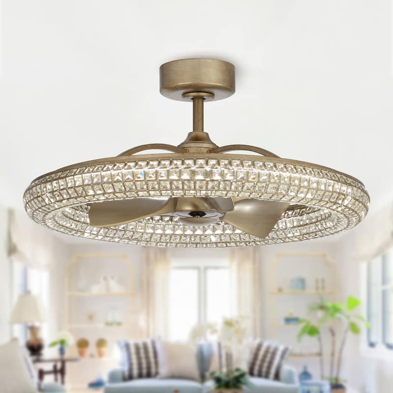 33-in Glam 3-Blade New Bronze Crystal LED Chandelier Ceiling Fan with Light and Remote - 33 Inches