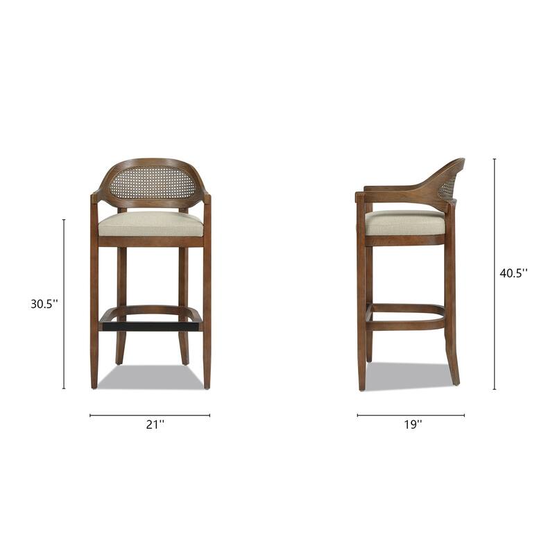 Americana Mid-Century Modern Rattan Cane Back Counter and Bar Stool
