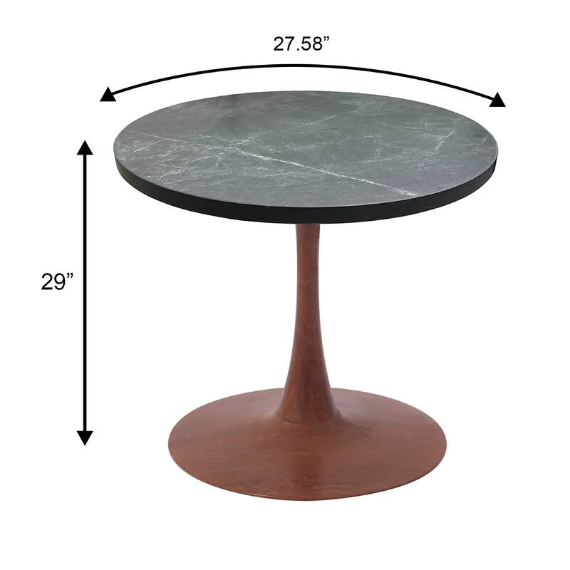 Bristol 27" Round Dining Table with MDF Top and Cherry Steel Pedestal Base for Modern Kitchen and Dining Room