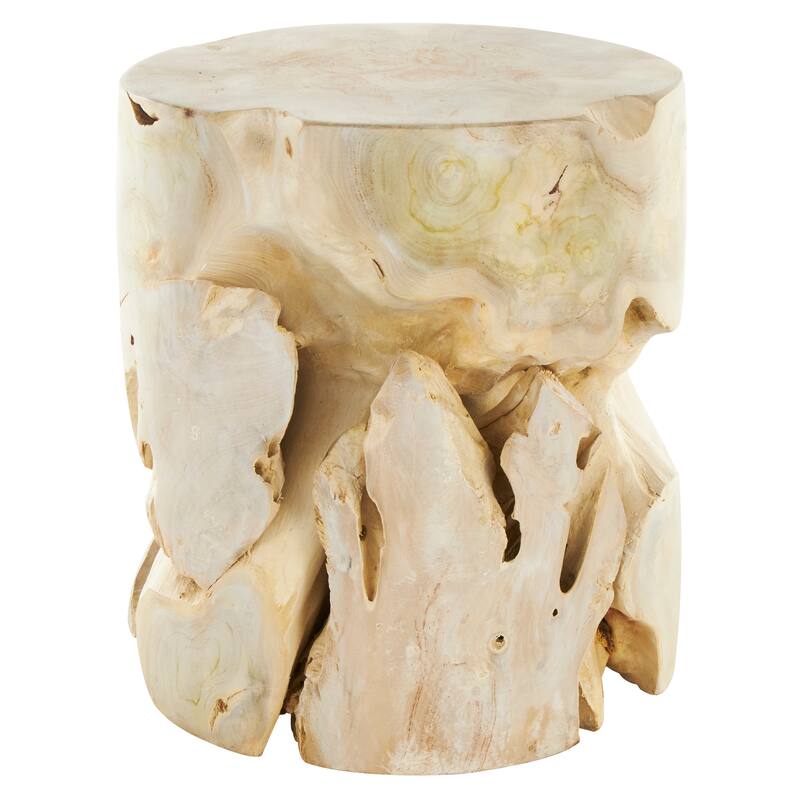 Light Brown Teak Wood Handmade Live Edge Side End Accent Table with Natural Cutouts