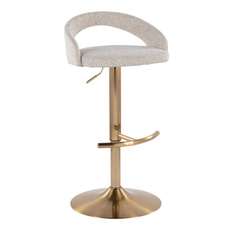 Grotto Upholstered Adjustable Barstool with Gold Base - Oat Fabric