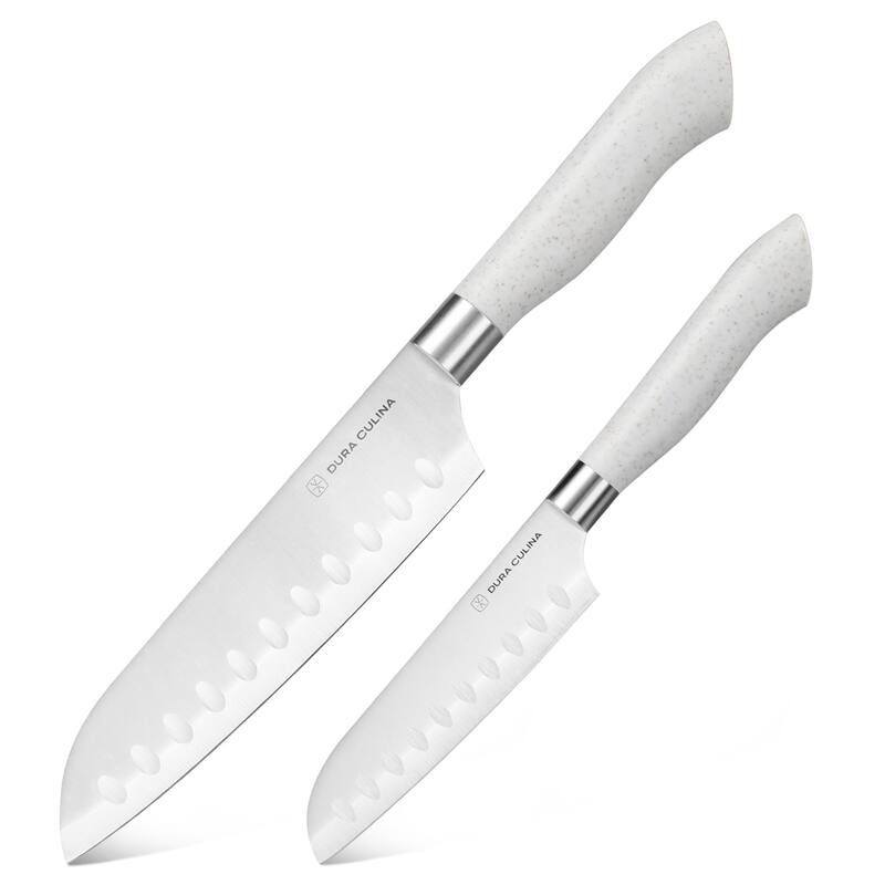 Dura Living EcoCut 2-Piece Santoku Knife Set , Eco-Friendly Handles with Blade Guards - Grey - 4 Piece
