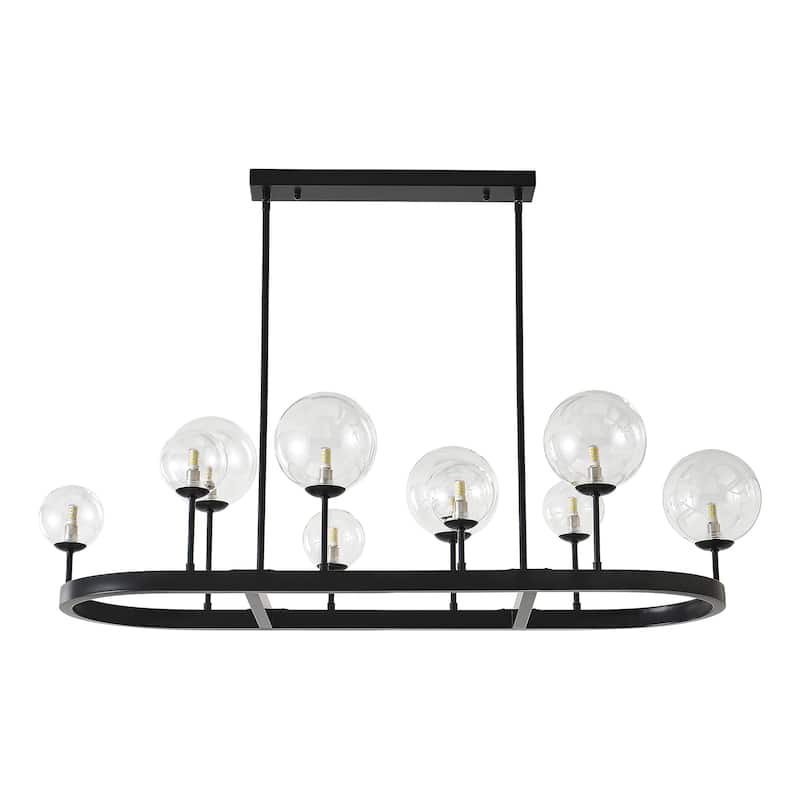 10-Light Kitchen Island Chandelier with Clear Glass Globes - Matte Black