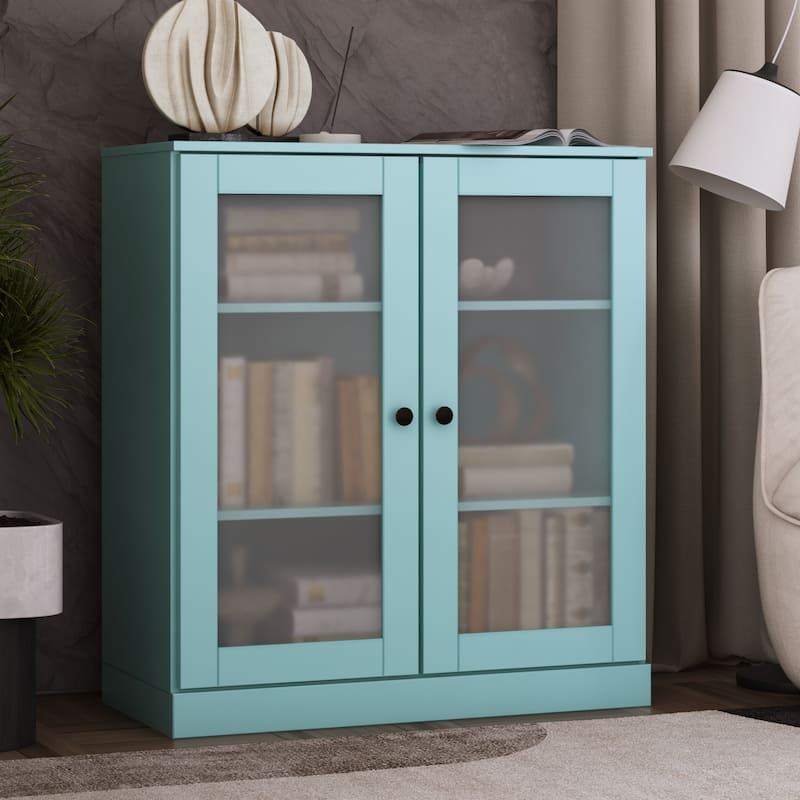 100% Solid Wood 3-shelf Bookcase with Optional Doors by Palace Imports - Frosted Glass Doors - Aqua