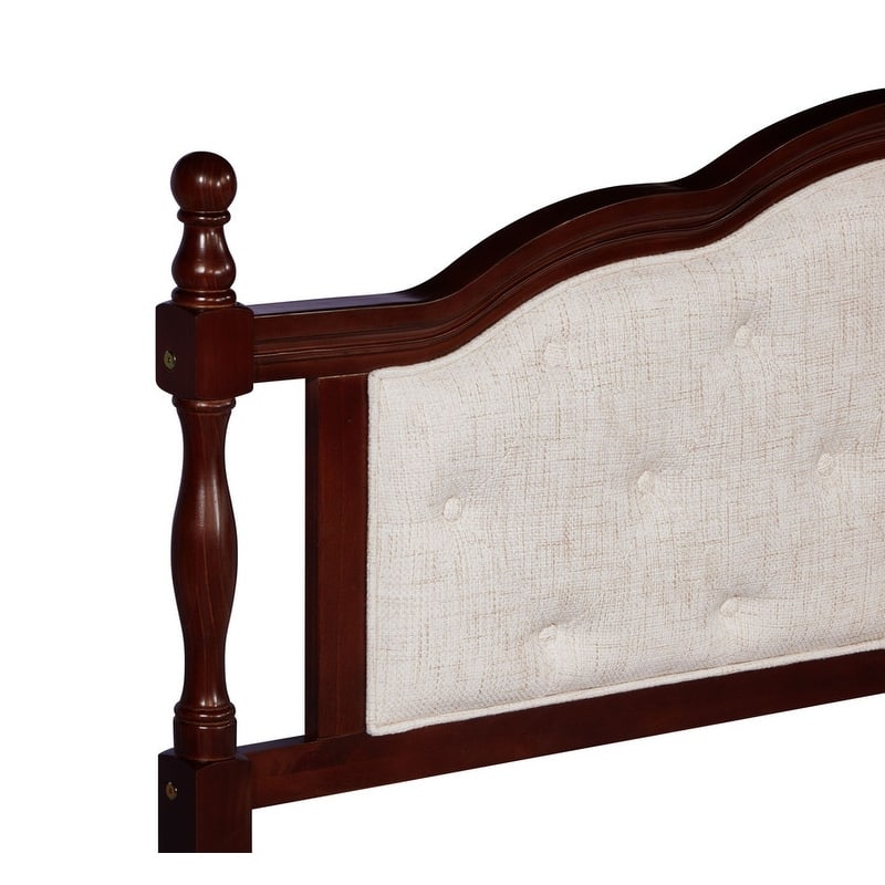 Pine Wooden Platform Bed with Upholstered Headboard and Panel Footboard,Queen Size