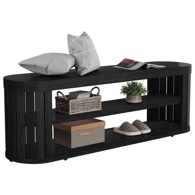 47.2" Entryway Bench with 2-Tier Shoe Storage, Farmhouse Dining Bench