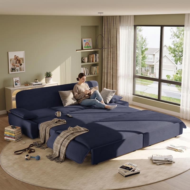 Homy Casa 73.2''/94.5" Queen/King Pull Out Sofa Bed, 3-in-1 Corduroy/Velvet Sleeper Couch