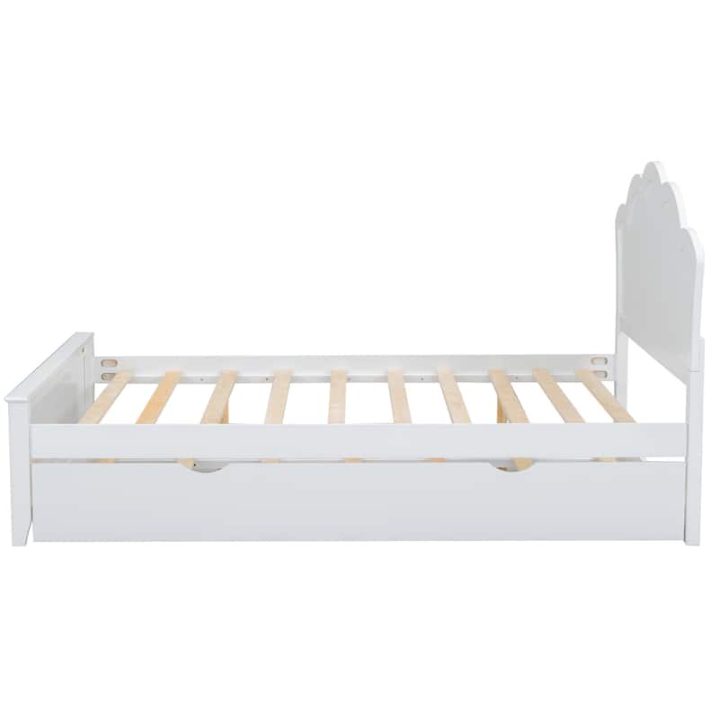 Wood Platform Bed with Headboard and Twin Size Trundle