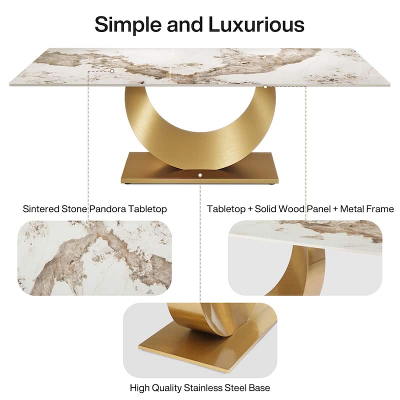 79 Inches Sintered Stone Dining Table for 8, Rectangle Kitchen Table with Stainless Steel Base