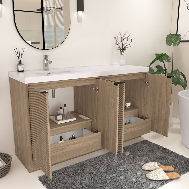 Milano 60" Freestanding Bathroom Vanity with Left White Sink