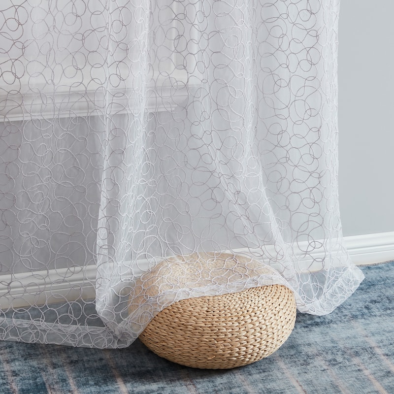 HLC.me Audrey Embroidered Premium Soft Decorative Sheer Voile Light Filtering Grommet Window Curtain Panels - Set of 2