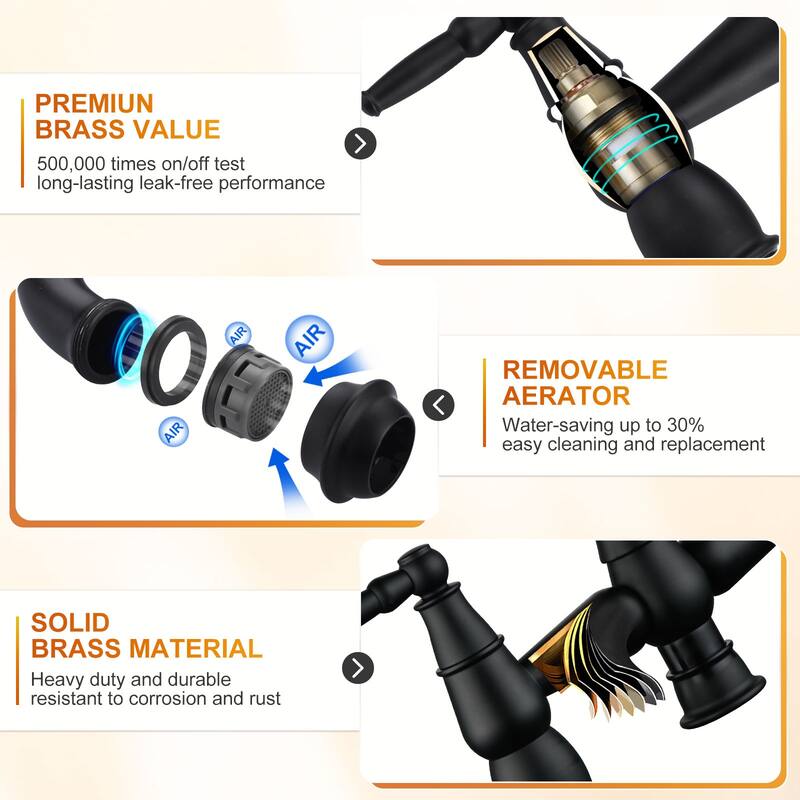 WOWOW 4 Hole Double Handle Bridge Kitchen Faucet with Side Sprayer