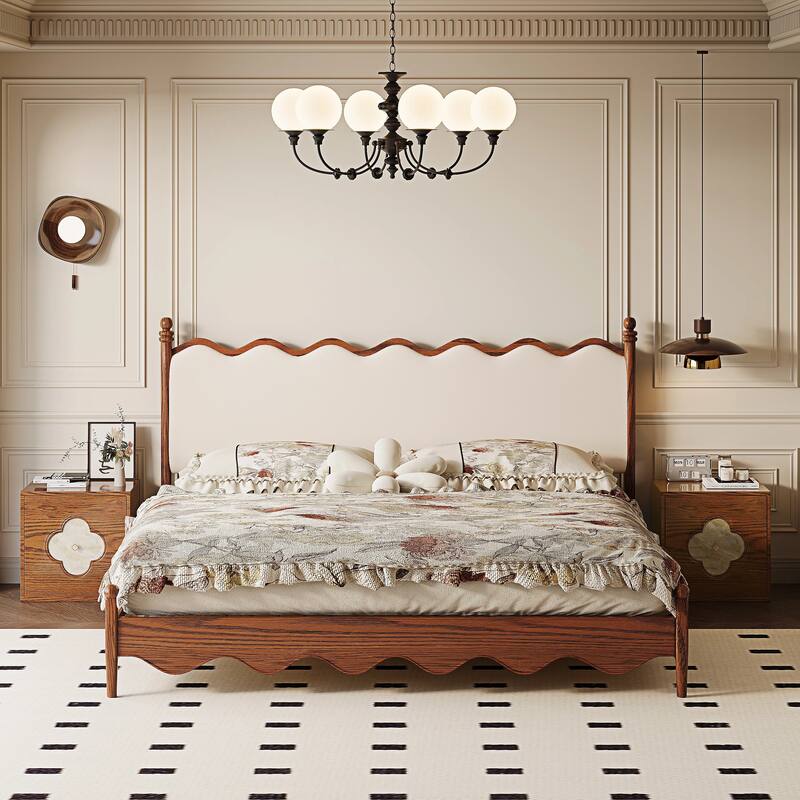 19.6'' W Nightstand With Storage, Bedside Table, Accent Cabinet With Door - Brown&Shell Four Leaf Clover