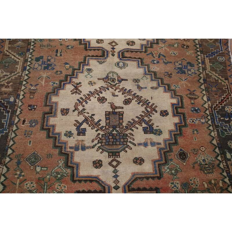 Geometric Orange Bakhtiari Persian Vintage Rug Hand-Knotted Wool Carpet - 4'9" x 9'10"