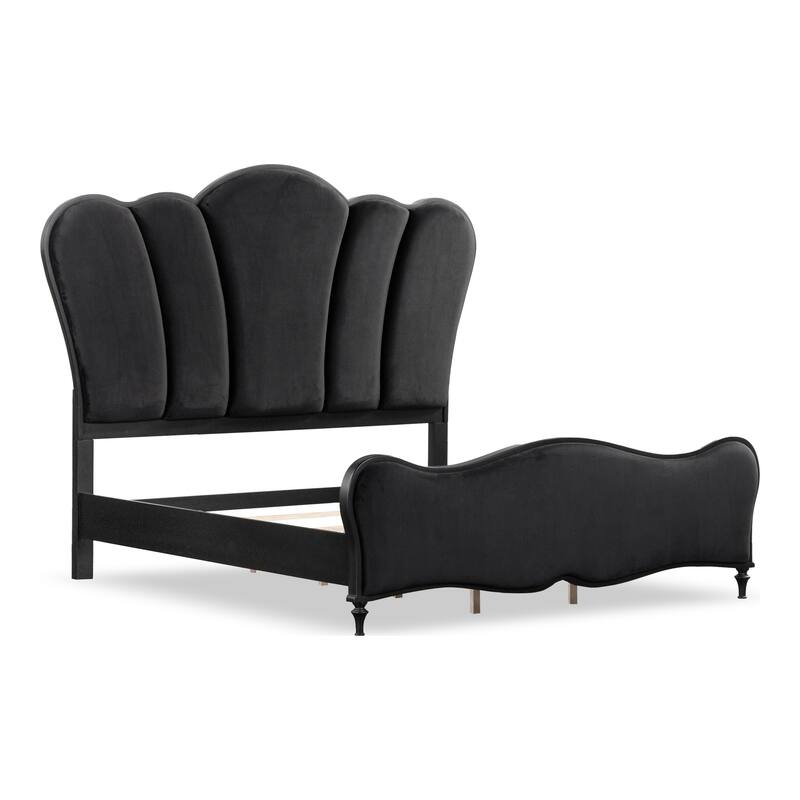 Furniture of America Seabliss Glam 4-Piece Black Solid Wood Panel Bedroom Set