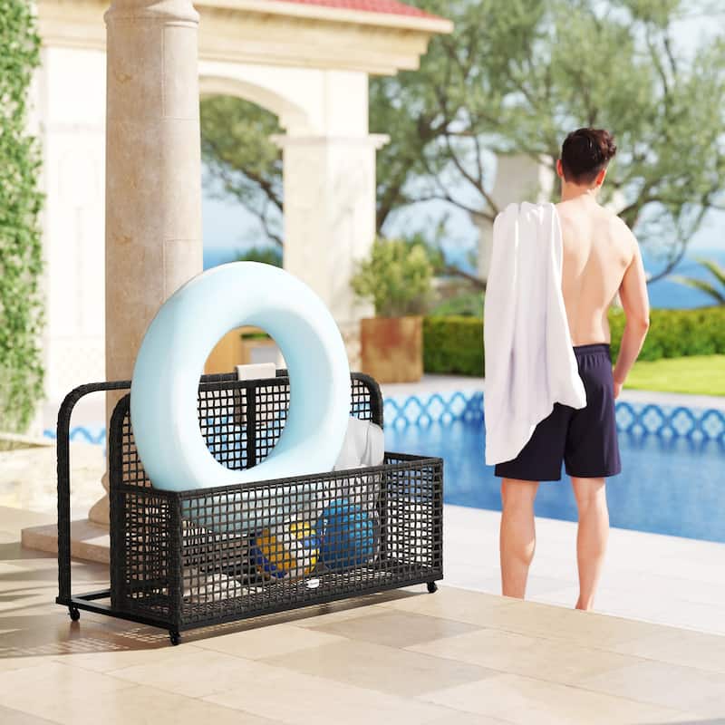 Two-Section Outdoor Storage Basket with Powder-Coated Steel Frame and Smooth Rolling Wheels - 43.25" L x 22.5" W x 28" H