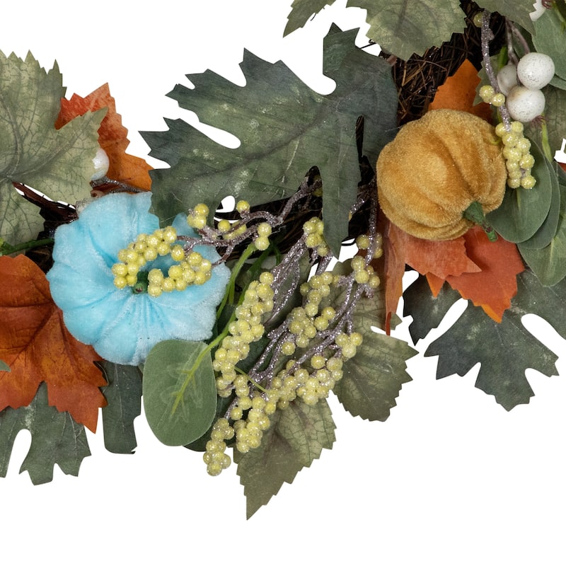 Green Orange Foliage Gourds Thanksgiving Artificial Wreath, 22-Inch