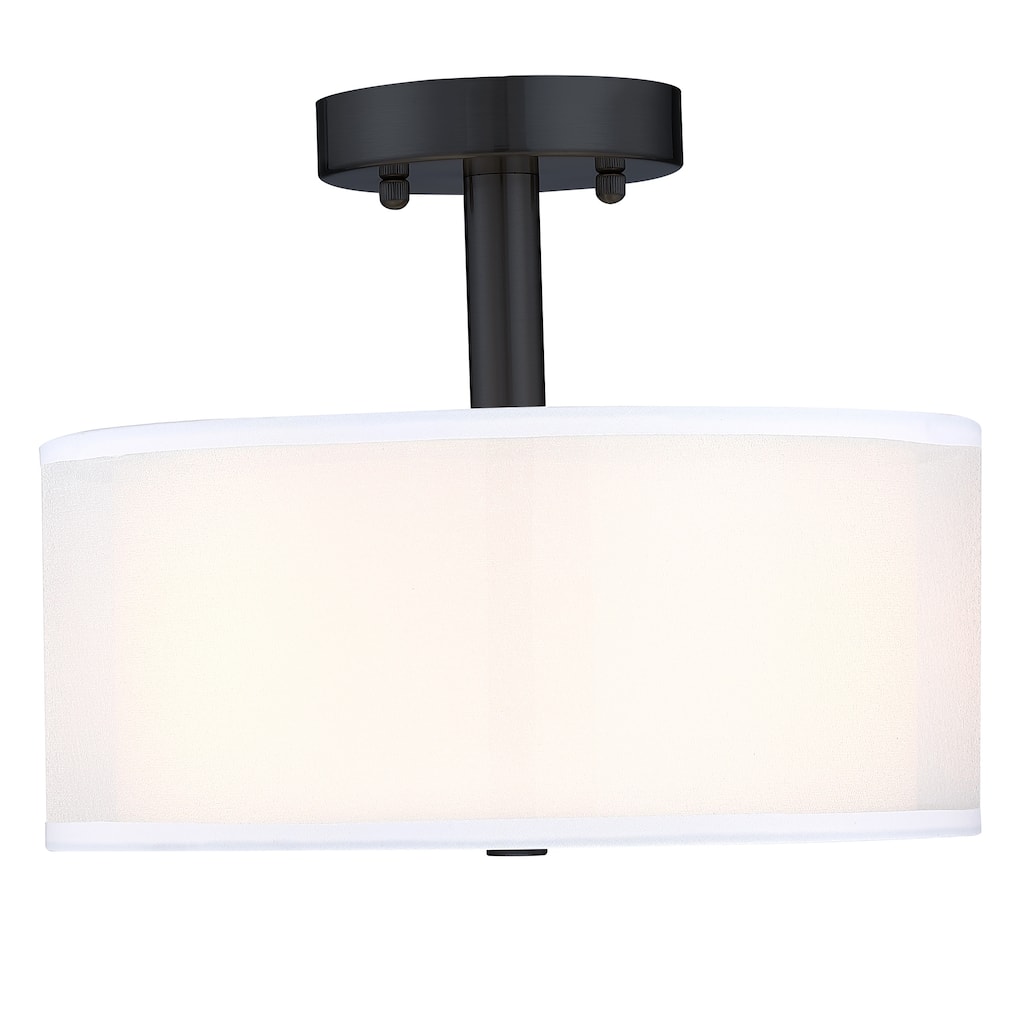 3-Light 11-in Matte Black Semi Flush Mount Light With Fabric Shade - 12-in