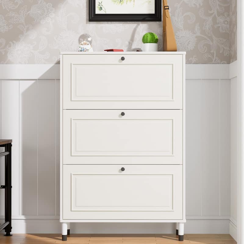 Shoes Storage Cabinet for Entryway,Narrow Shoe Rack Cabinet,Shoe Cabinet with 3 Flip Drawers, Freestanding Shoe Organize