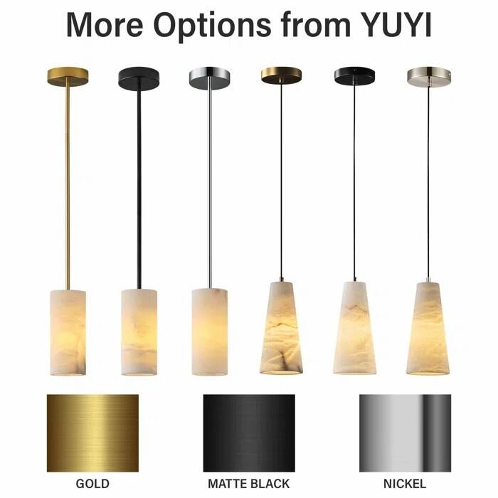 Dimmable LED Solid Brass Pendant Light with Spanish Alabaster Shade