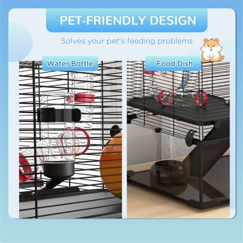 Black-Transparent Tempered Glass Hamster Cage with Steel Frame and Accessories - 31" L x 19" W x 22.4" H