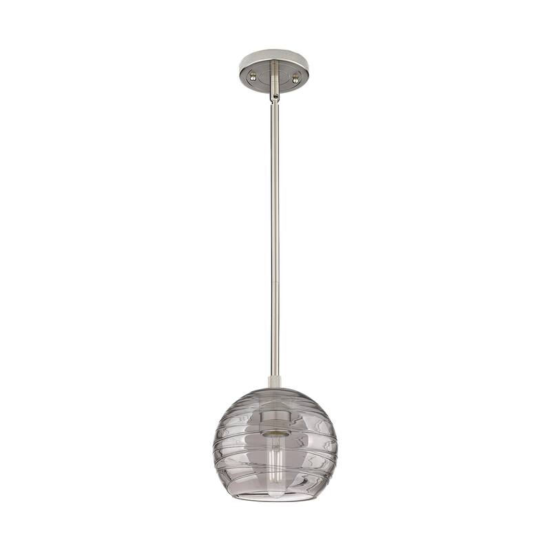 Innovations Lighting 434-1S-8-6 Crown Point Pendant Crown Point 6" - Satin Nickel / Light Smoke Deco Swirl