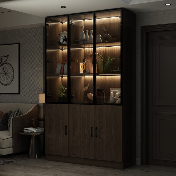 Modular Wood Finish Display Cabinet LED Light Kitchen Living Storage On Sale Bed Bath Beyond 39834477