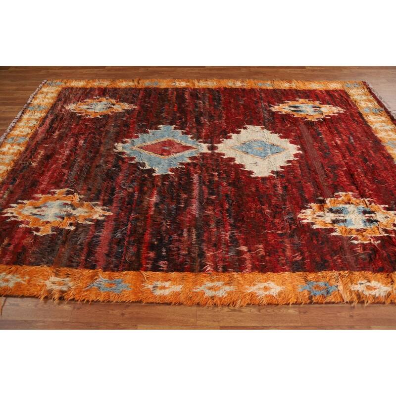Hand Knotted Oriental 100% Wool Carpet Modern Tribal Red Moroccan Area Rug - 9' 9'' X 6' 8''