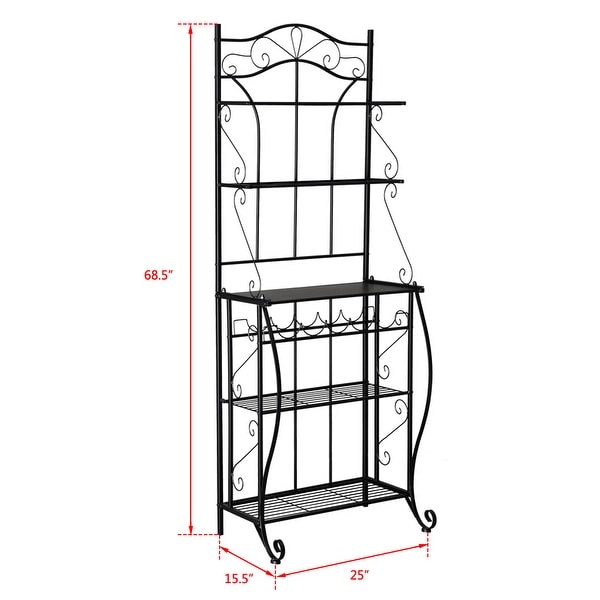 Modern 5 Tier Multiuse Black Metal Kitchen Bakers Rack Shelf