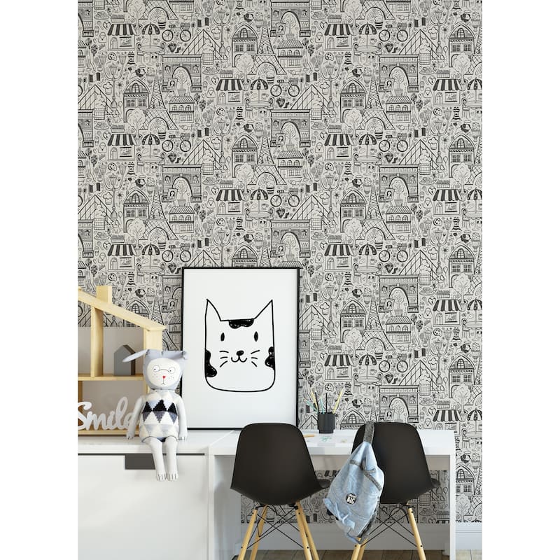 NuWallpaper Oui Paris Charcoal Peel & Stick Wallpaper