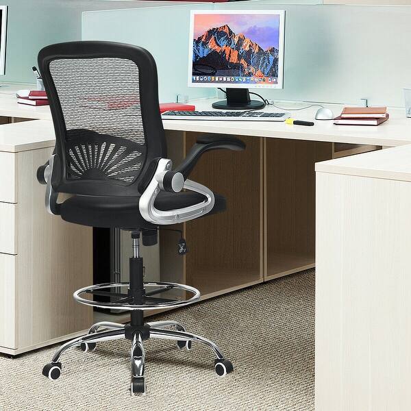 Gymax Mesh Drafting Chair Mid Back Office Chair Adjustable Height Overstock 29173477