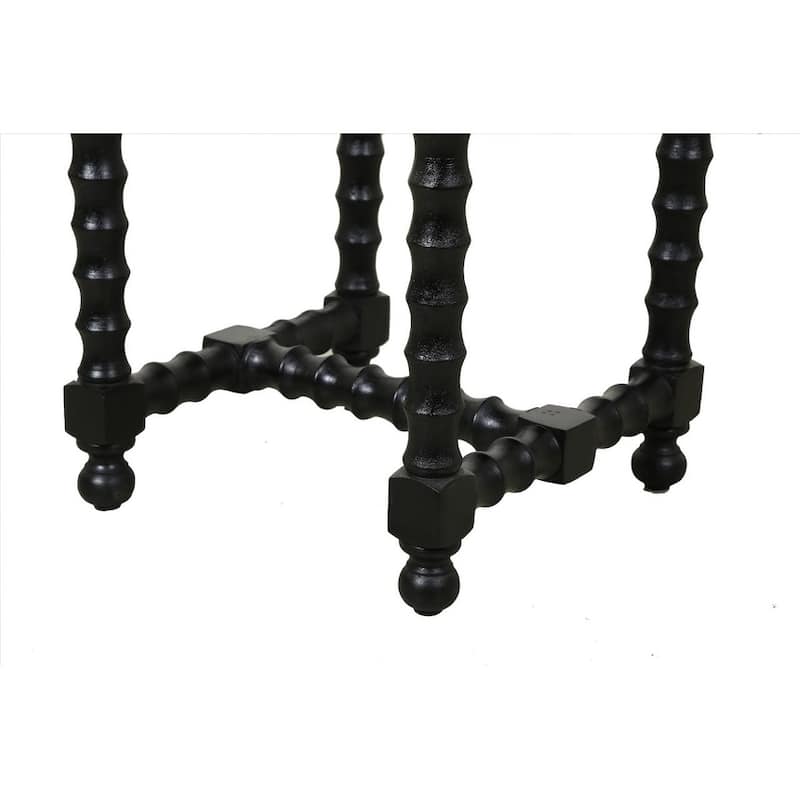 HomeRoots 24" White and Black Marble and Solid Wood Square Trestle End Table - 20 in. x 24 in. x 20 in.