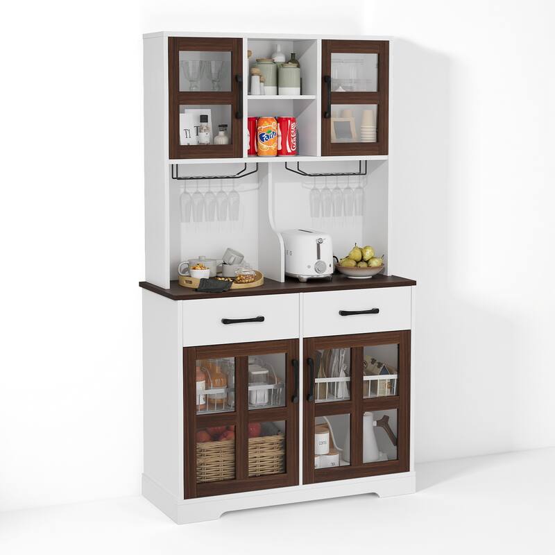 Pocassy Kitchen Pantry Cabinet with Power Outlet for Dinning Room