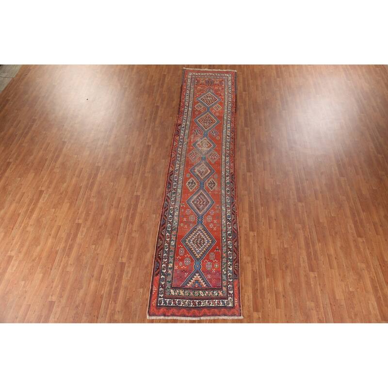 Red Antique Heriz Bakhshayesh Persian Runner Rug Handmade Wool Carpet - 3'3"x 15'8"