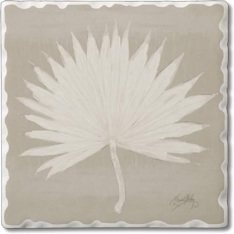 Absorbent Stone Tumbled Tile Coasters, Fan Palm I, Set of 4 - Multi