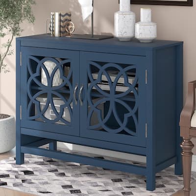 Navy Blue Buffet Sideboard Storage Cabinet with Adjustable Shelf