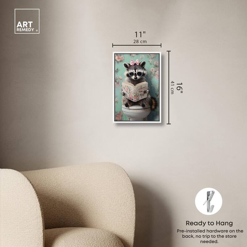 Petite Floral Toilet Raccoon Canvas by Art Remedy