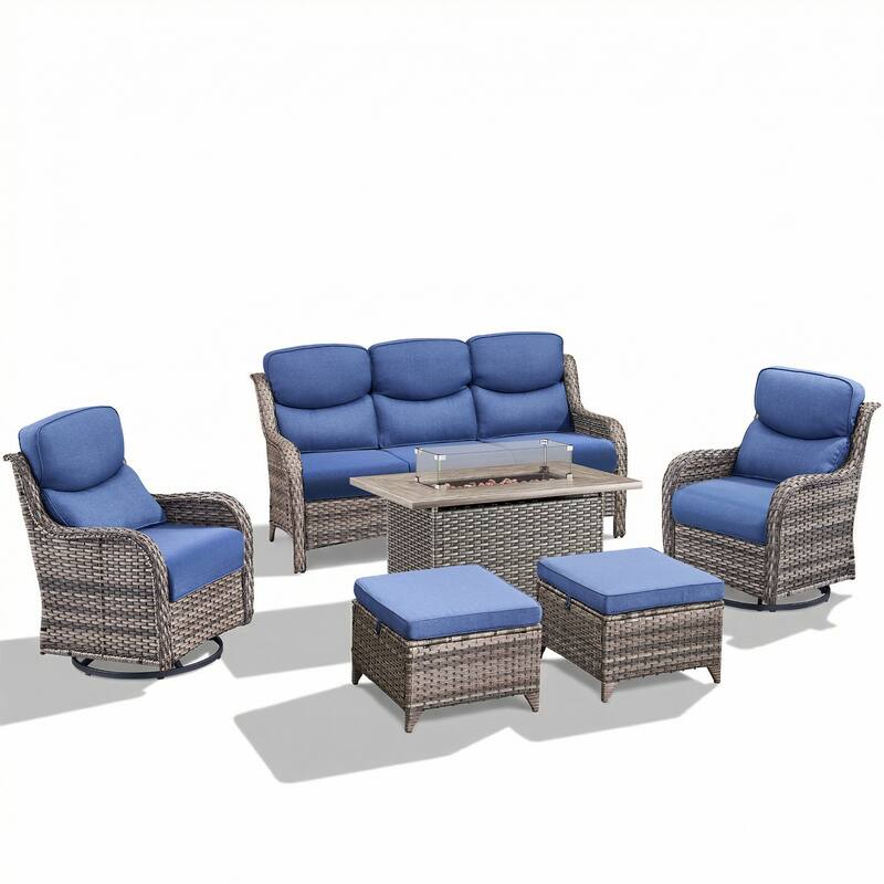 Pocassy Outdoor Fire Pit Sofa Swivel Chairs Conversation Set
