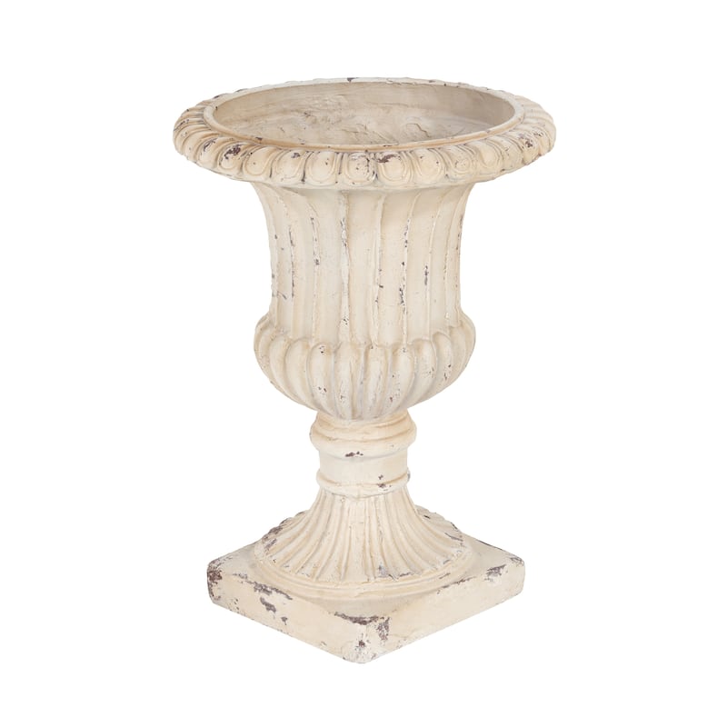 Decorative Hand-Painted Antique White Garden Planter Pot with Drainage