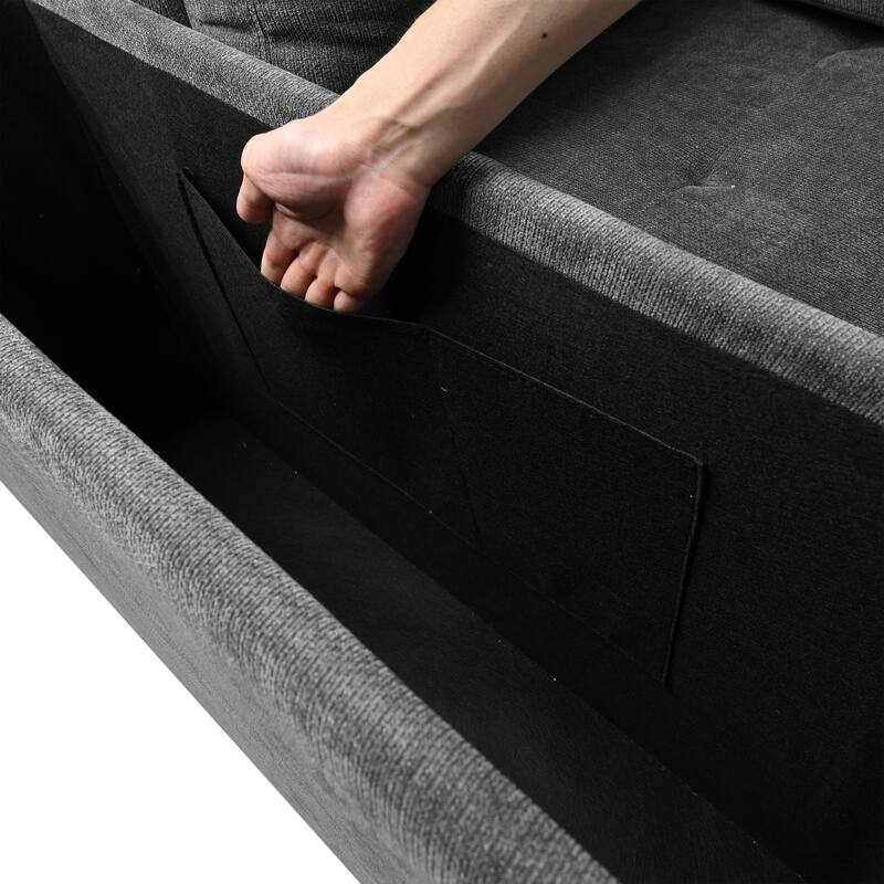 91.5" Polyester L-Shaped Sectional Sofa with Pull-Out Bed, Hidden Storage and Wide Storage Armrests
