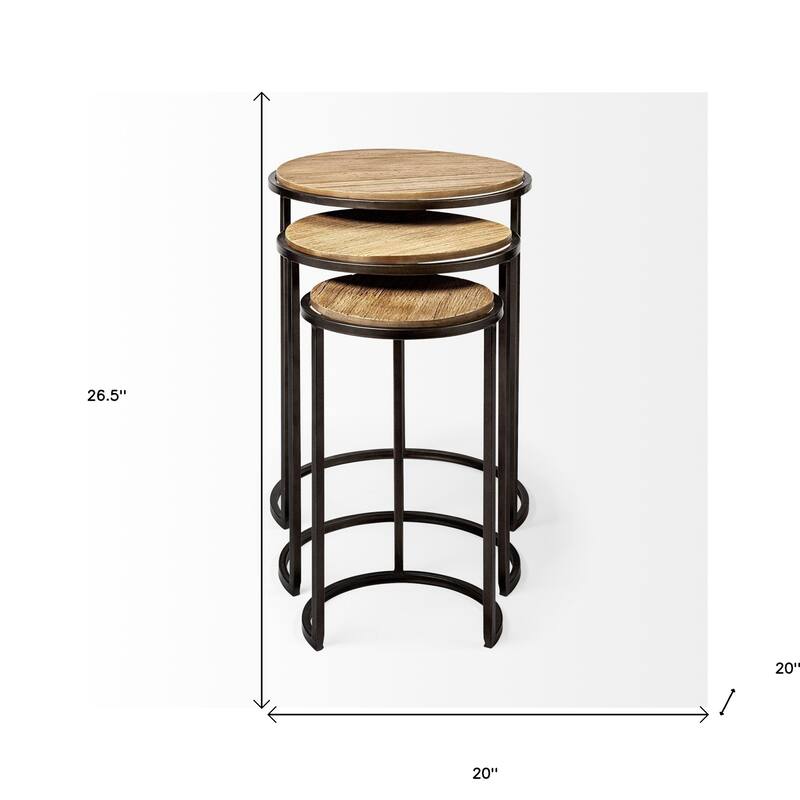 HomeRoots Set of Three 27" Black And Brown Solid Wood Round End Table - 20' X '26.5' X '20