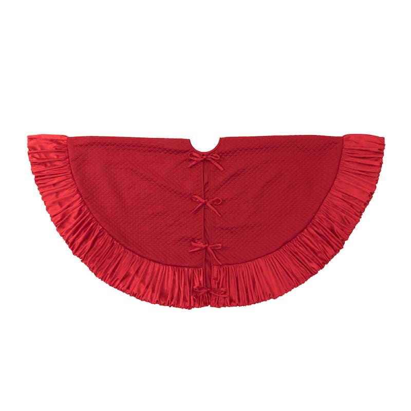 Glitzhome 72"D Oversized Deluxe Red/White Velvet Ruffled Christmas Tree Skirt