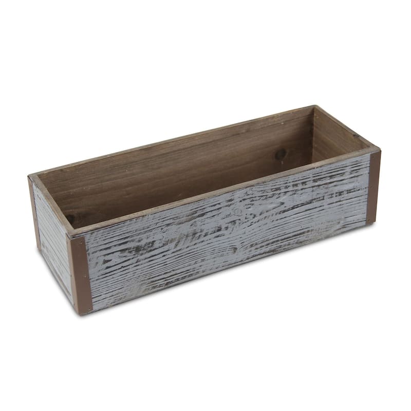 HomeRoots Gray Wood 151 Ounce Rectangular Distressed Planter Box - 13.75 in. x 3.75 in. x 5.25 in.