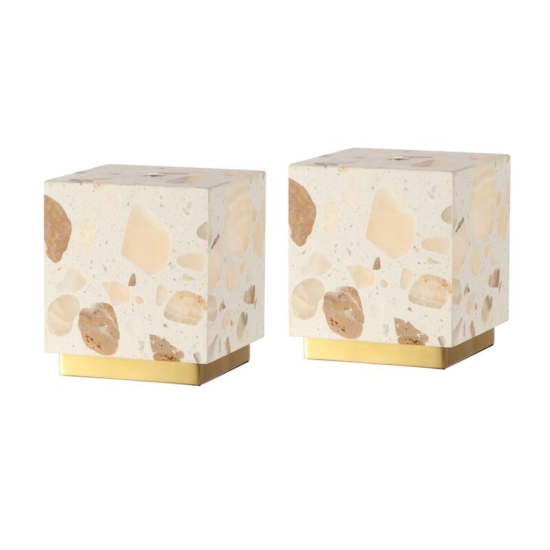 Ara 4.63" Modern Rechargeable/Cordless Integrated LED Mini Table Lamp, Touch Sensor, Ivory/Brass Gold (Set of 2), by JONATHAN Y - Multi-Color