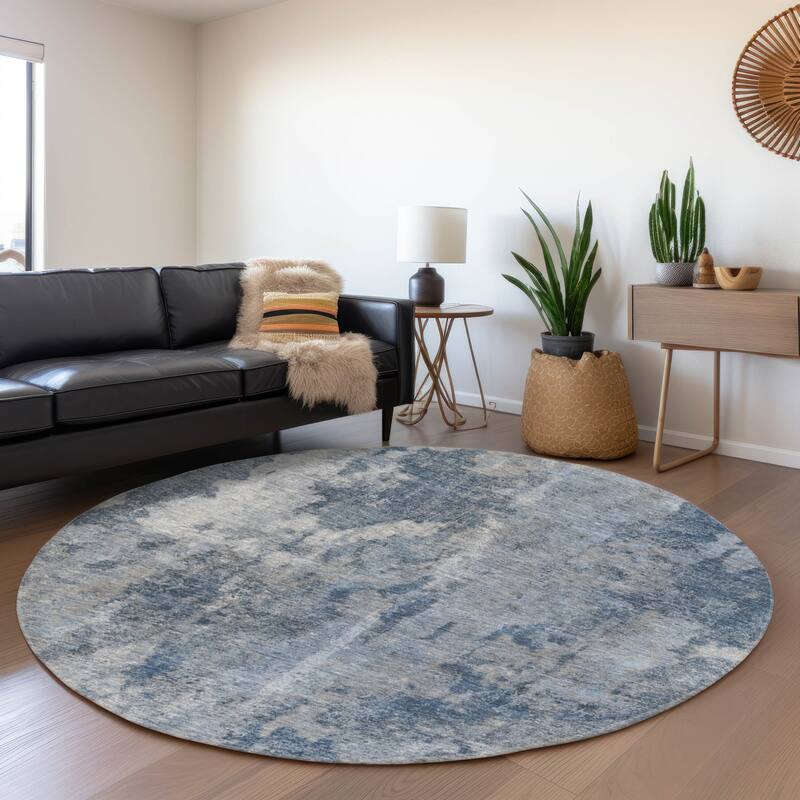 Premium Washable Super Soft Abstract Contemporary Mayfield Rug - Blue - 8' x 8'