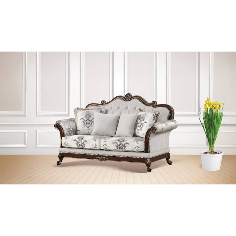 Traditional Style Button Tufted Loveseat Ivory
