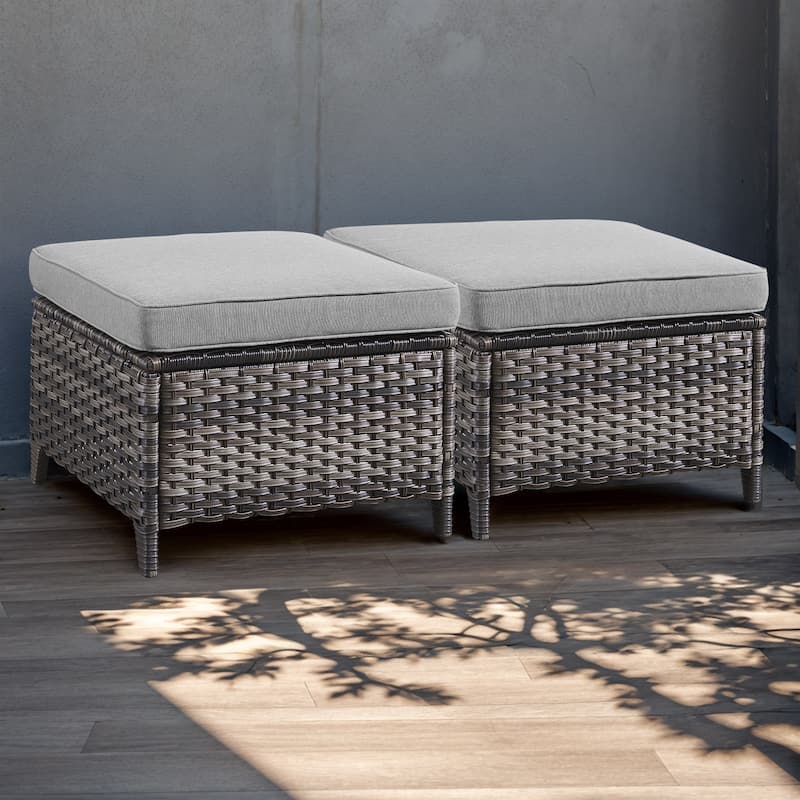 Wicker Rattan Ottoman Outdoor Patio Ottoman - Grey - Grey