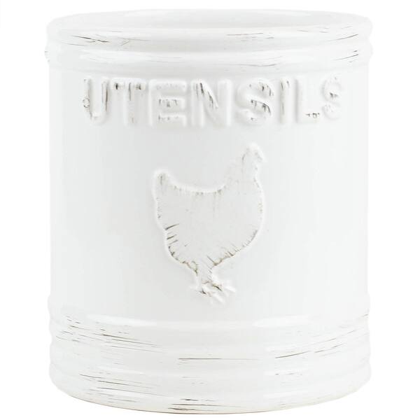 Shop Home Basics Rustic Ceramic Rooster Kitchen Utensil Crock 6x6 75 Inches White Overstock 30416560